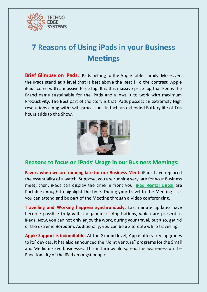7 reasons of using ipads in your business meetings