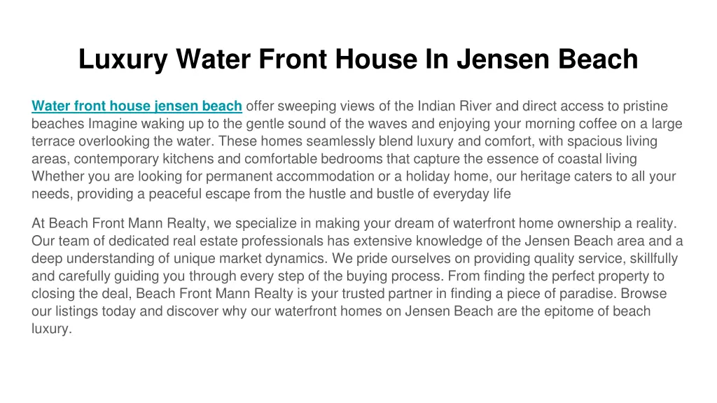 luxury water front house in jensen beach