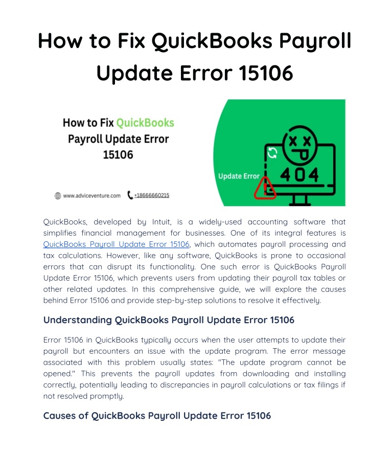 how to fix quickbooks payroll update error 15106