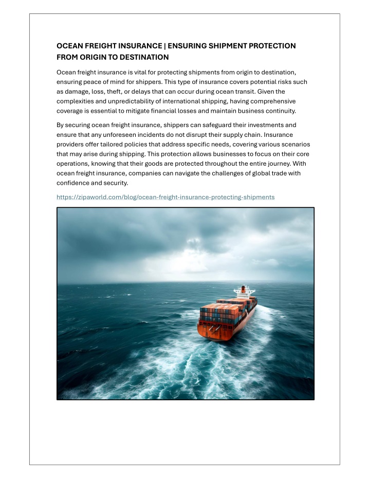 ocean freight insurance ensuring shipment