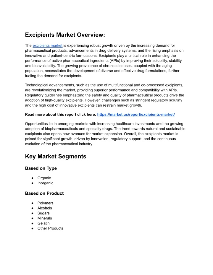 excipients market overview