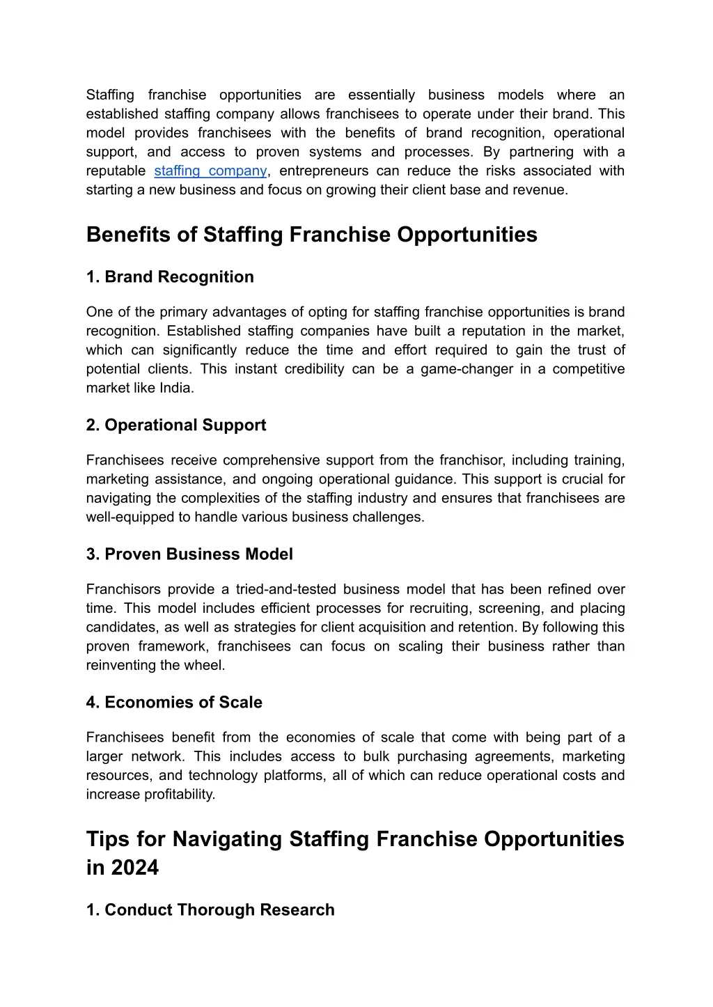 staffing franchise opportunities are essentially