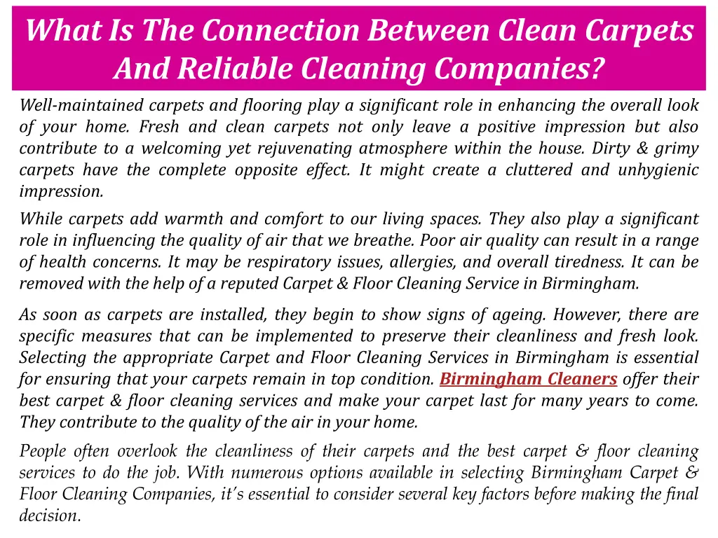 what is the connection between clean carpets