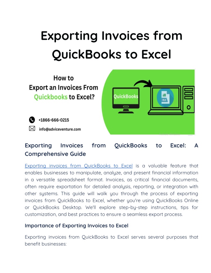 exporting invoices from quickbooks to excel