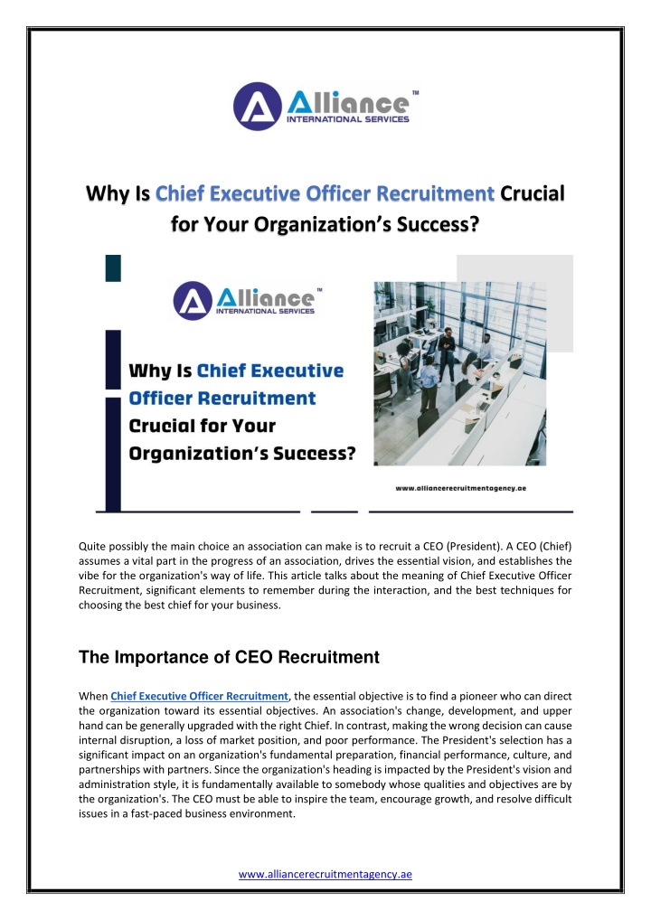 why is chief executive officer recruitment