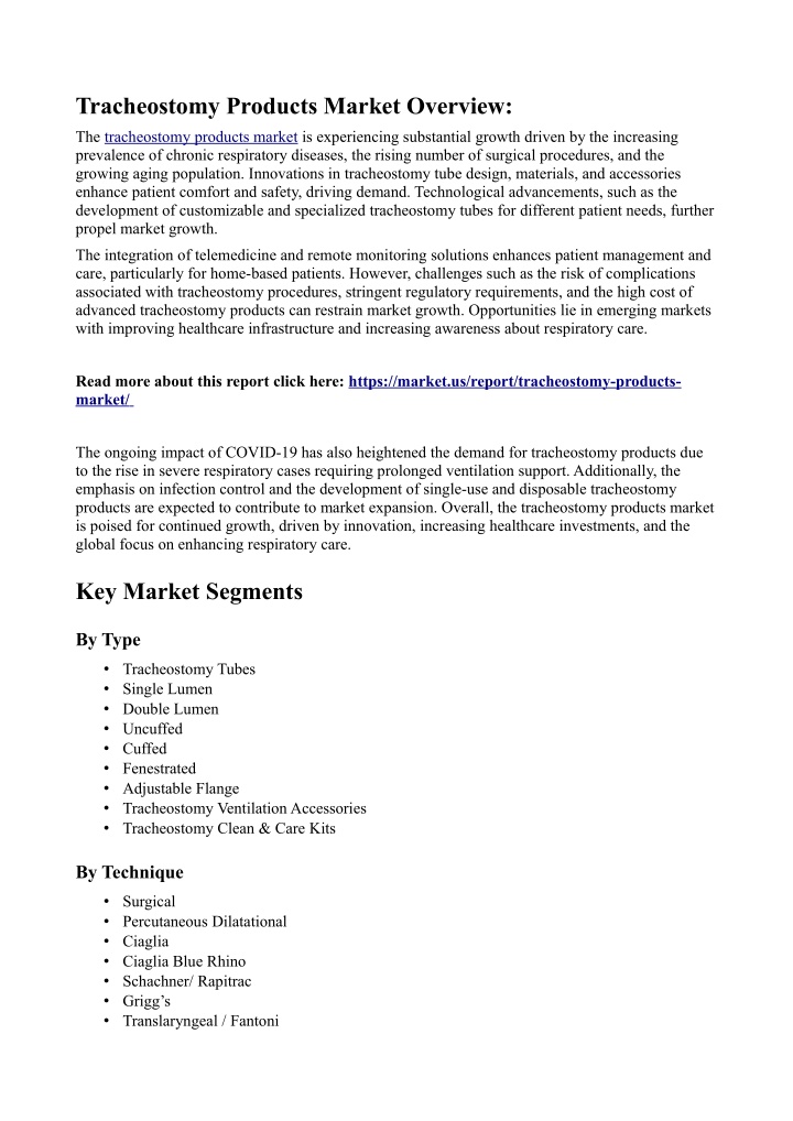 tracheostomy products market overview