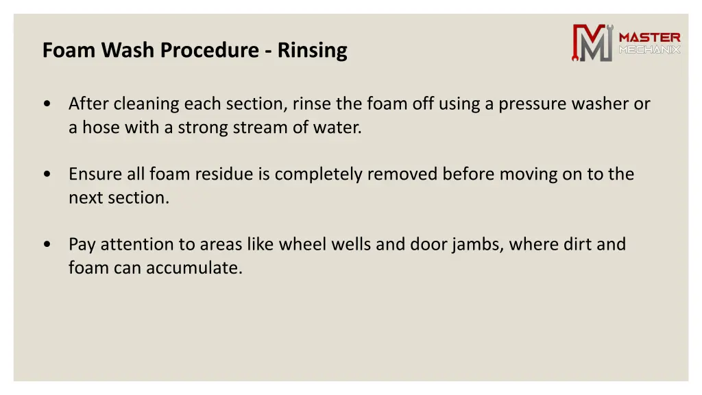 foam wash procedure rinsing