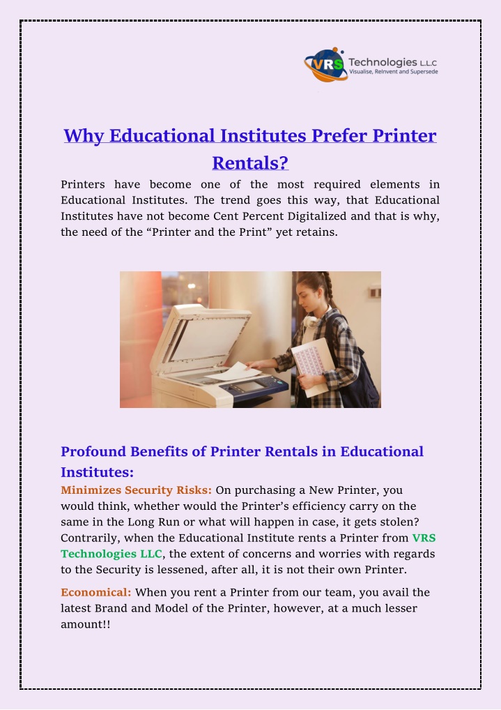 why educational institutes prefer printer rentals