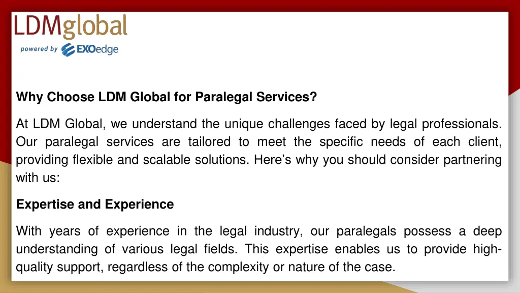 why choose ldm global for paralegal services