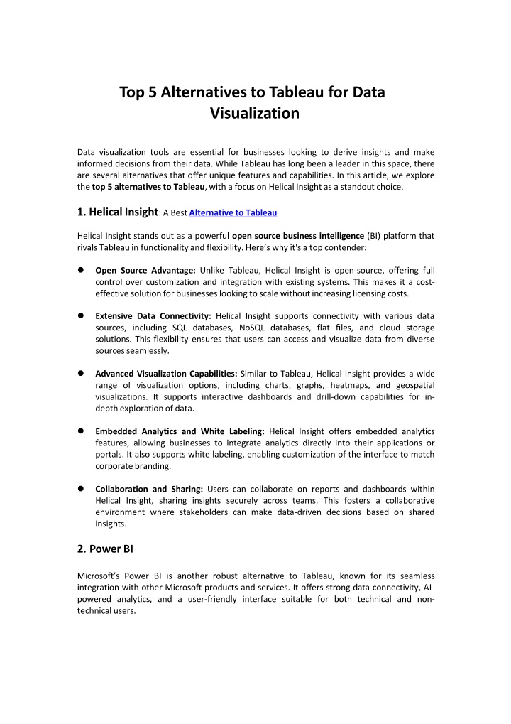 top 5 alternativesto tableau for data