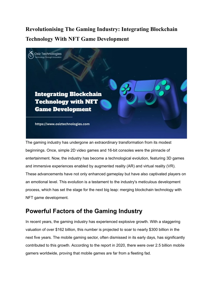 revolutionising the gaming industry integrating