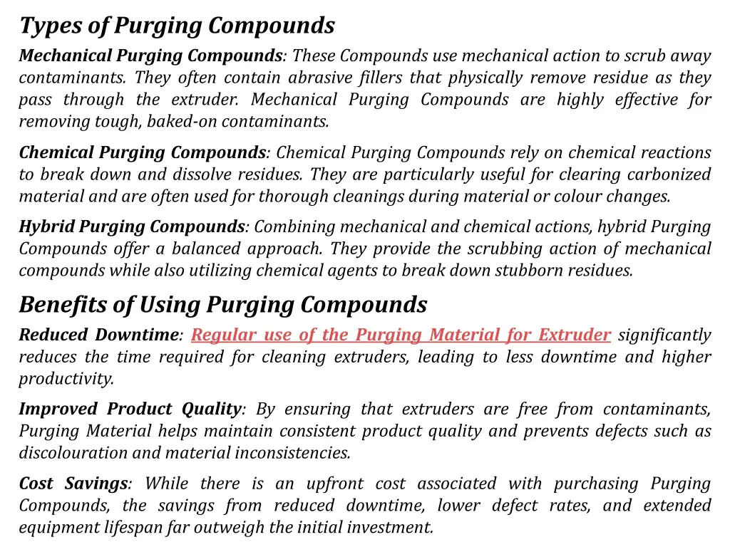 types of purging compounds