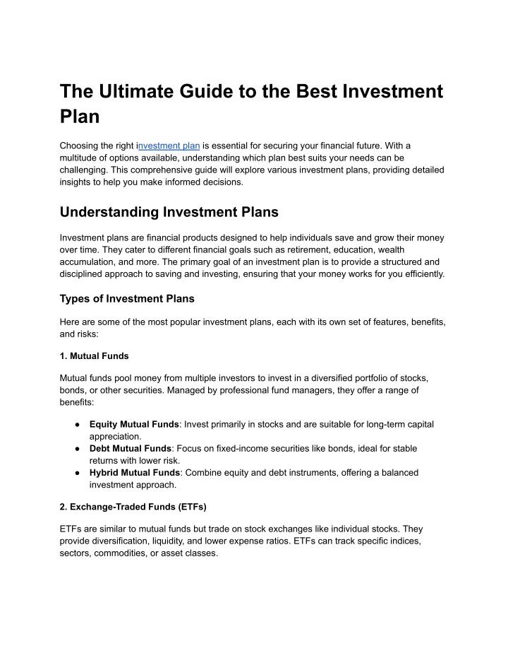 the ultimate guide to the best investment plan