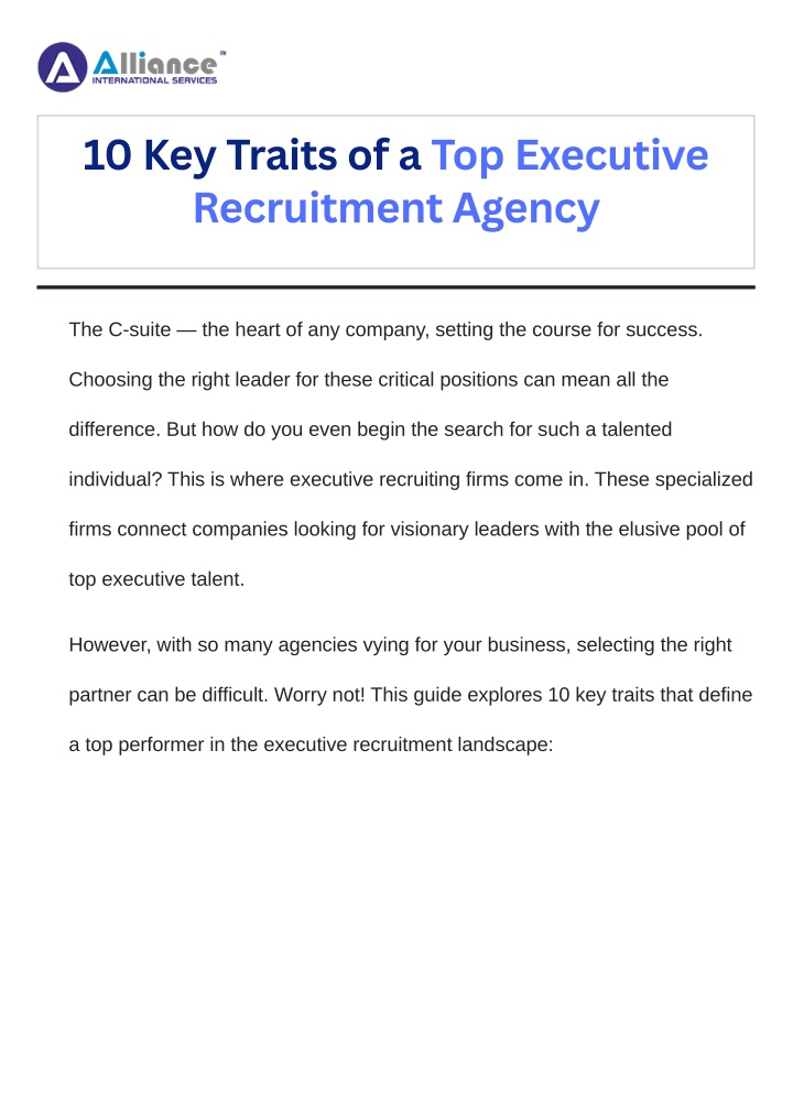 10 key traits of a top executive recruitment
