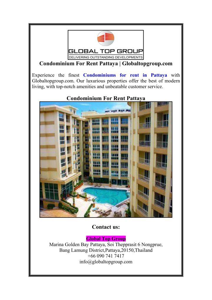 condominium for rent pattaya globaltopgroup com