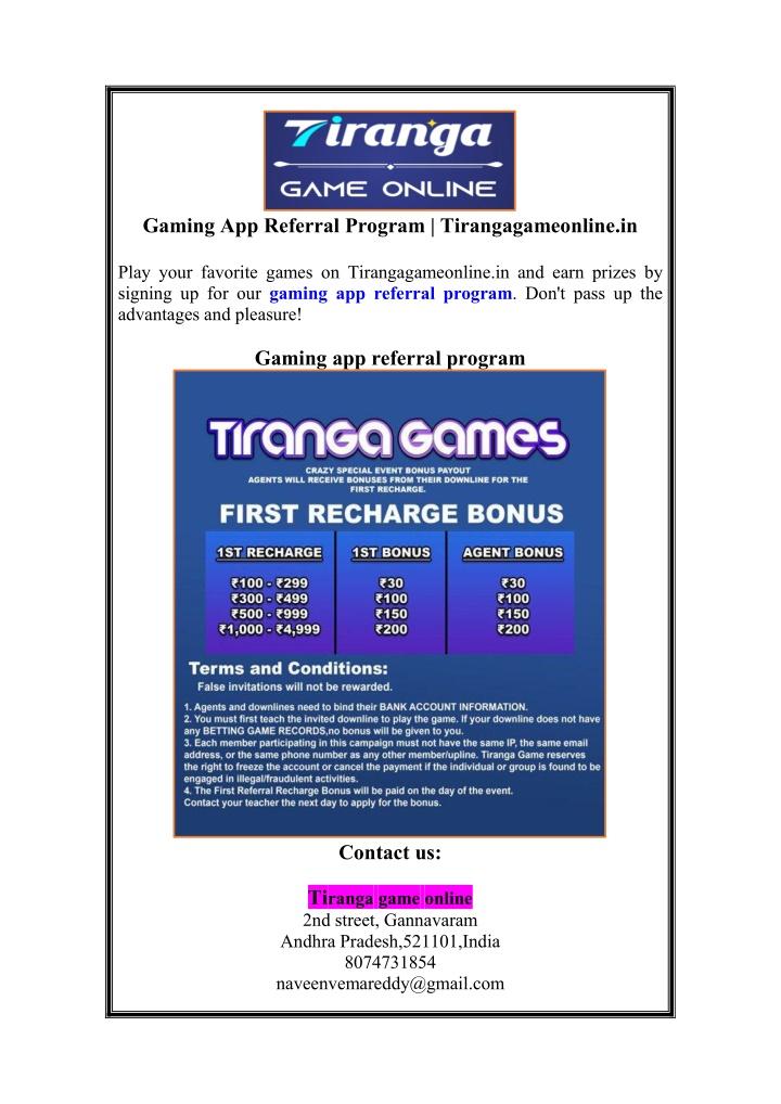 gaming app referral program tirangagameonline in