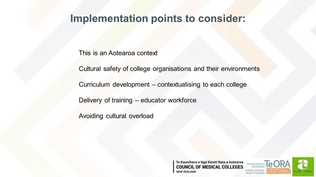 implementation points to consider