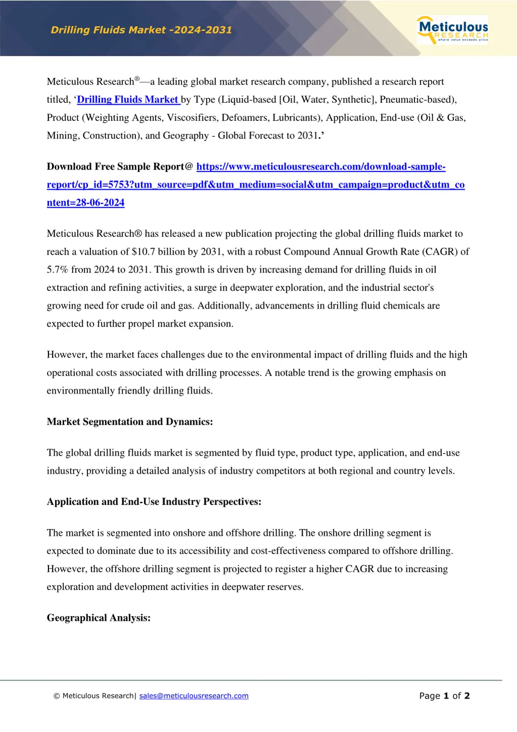 drilling fluids market 2024 2031