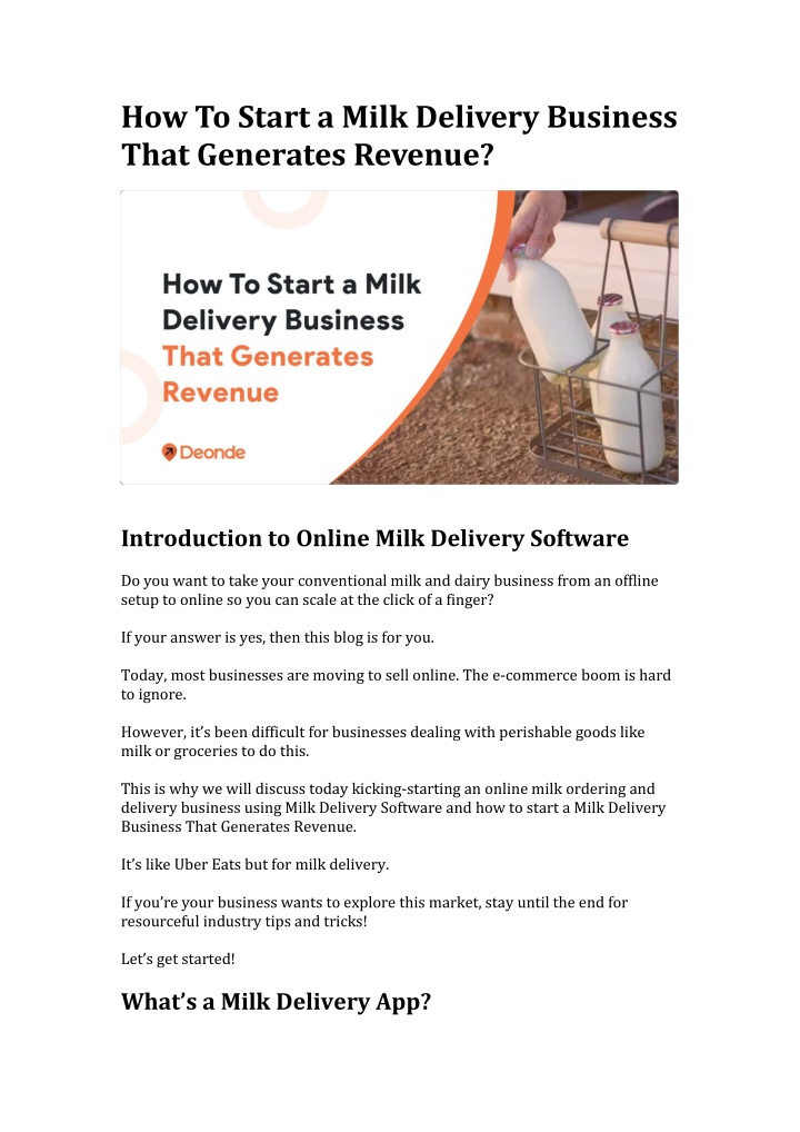 how to start a milk delivery business that