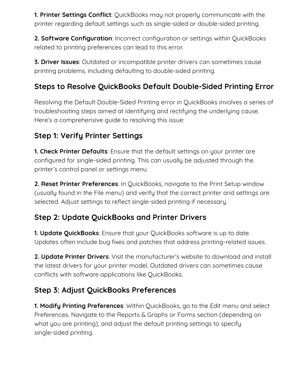 1 printer settings conflict quickbooks