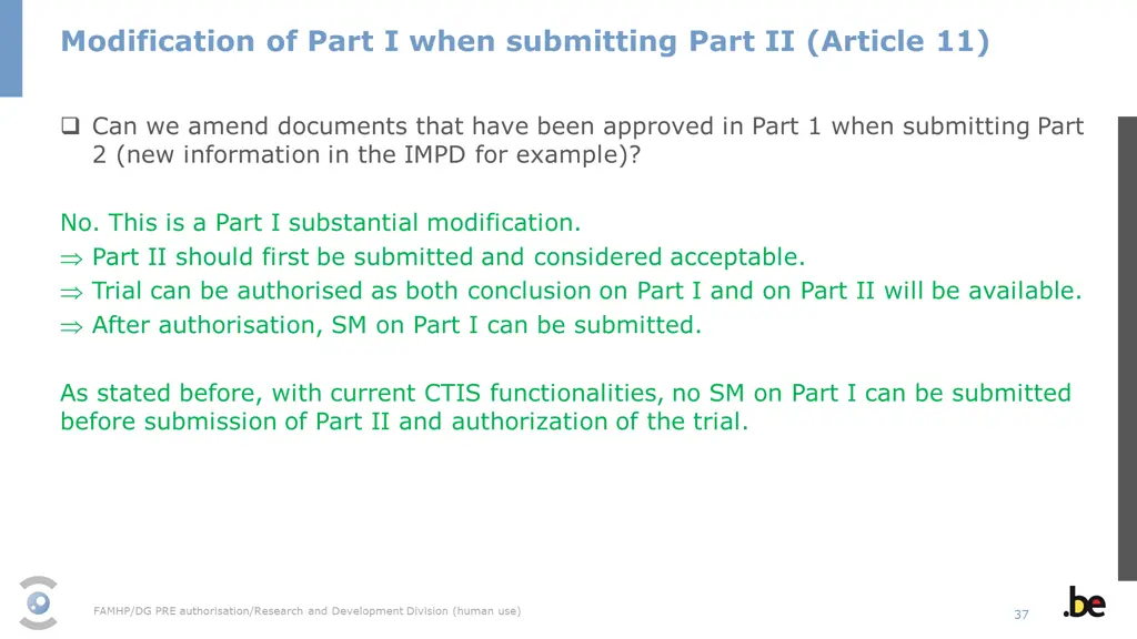 modification of part i when submitting part