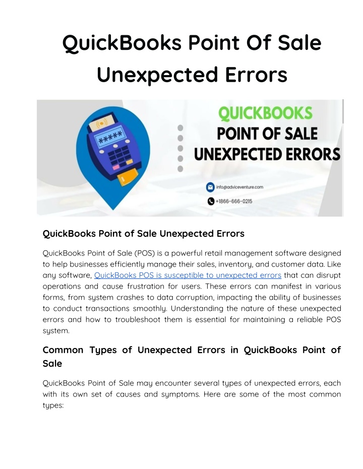 quickbooks point of sale unexpected errors