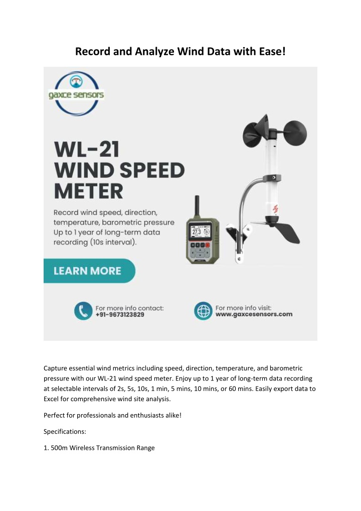 record and analyze wind data with ease