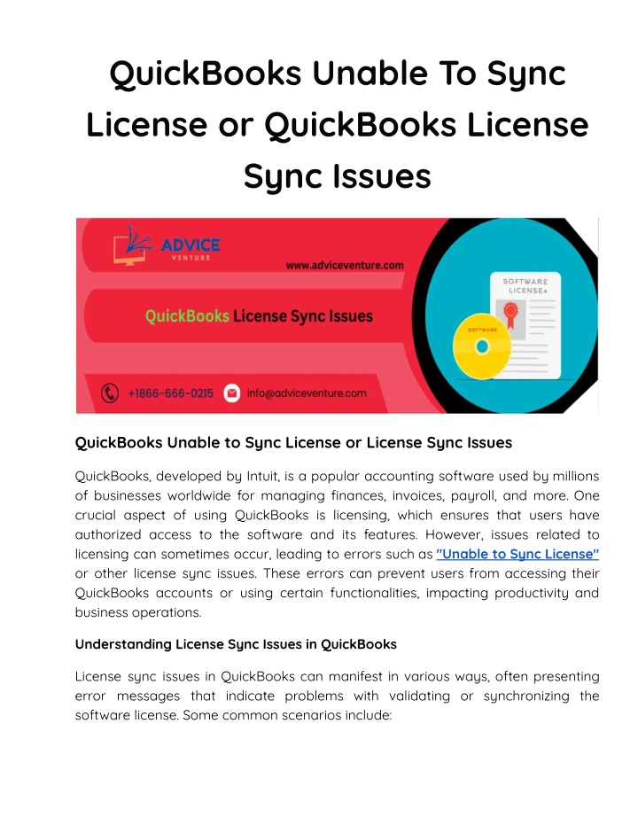 quickbooks unable to sync license or quickbooks