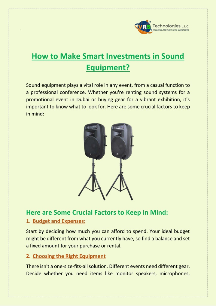 how to make smart investments in sound equipment