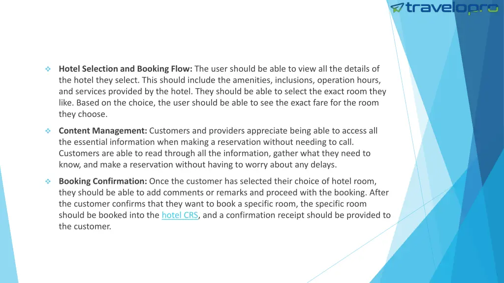 hotel selection and booking flow the user should