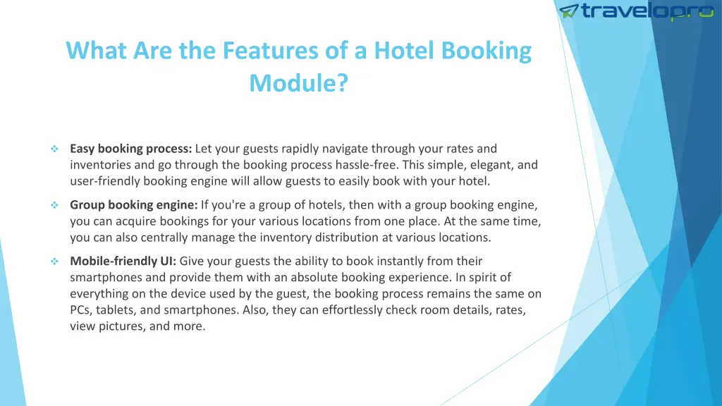 what are the features of a hotel booking module