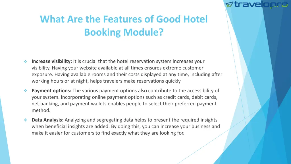 what are the features of good hotel booking module