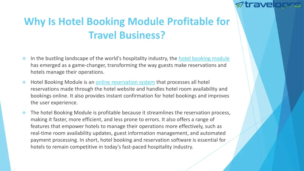 why is hotel booking module profitable for travel