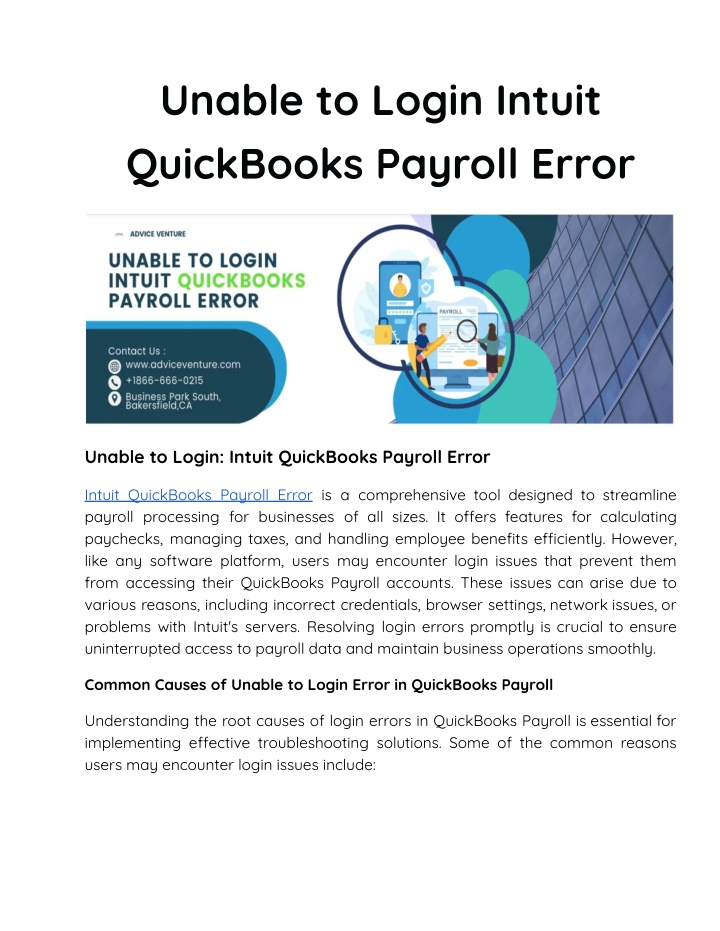 unable to login intuit quickbooks payroll error