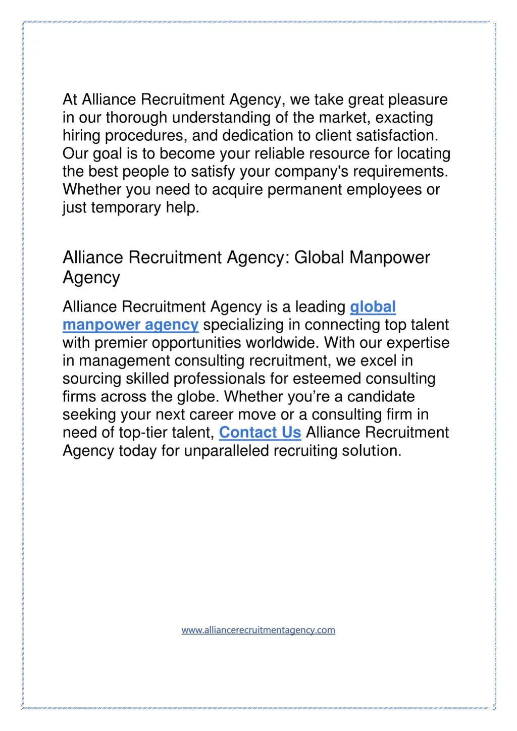 at alliance recruitment agency we take great