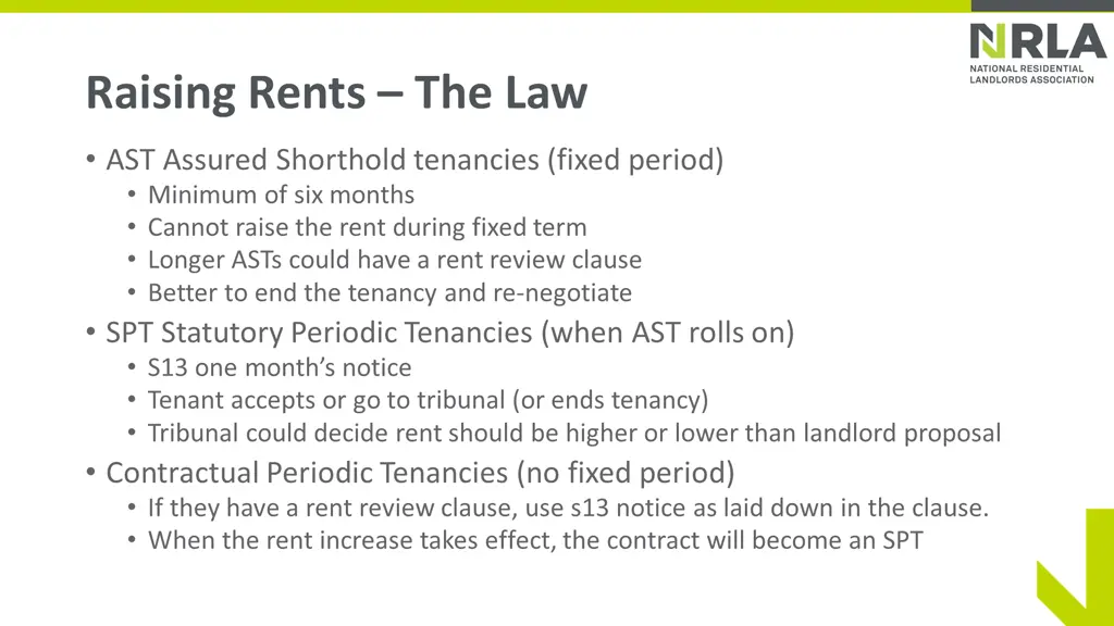 raising rents the law