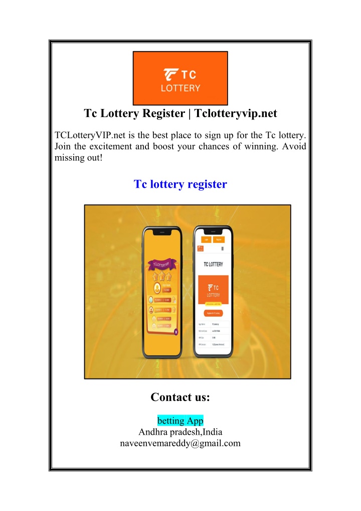 tc lottery register tclotteryvip net