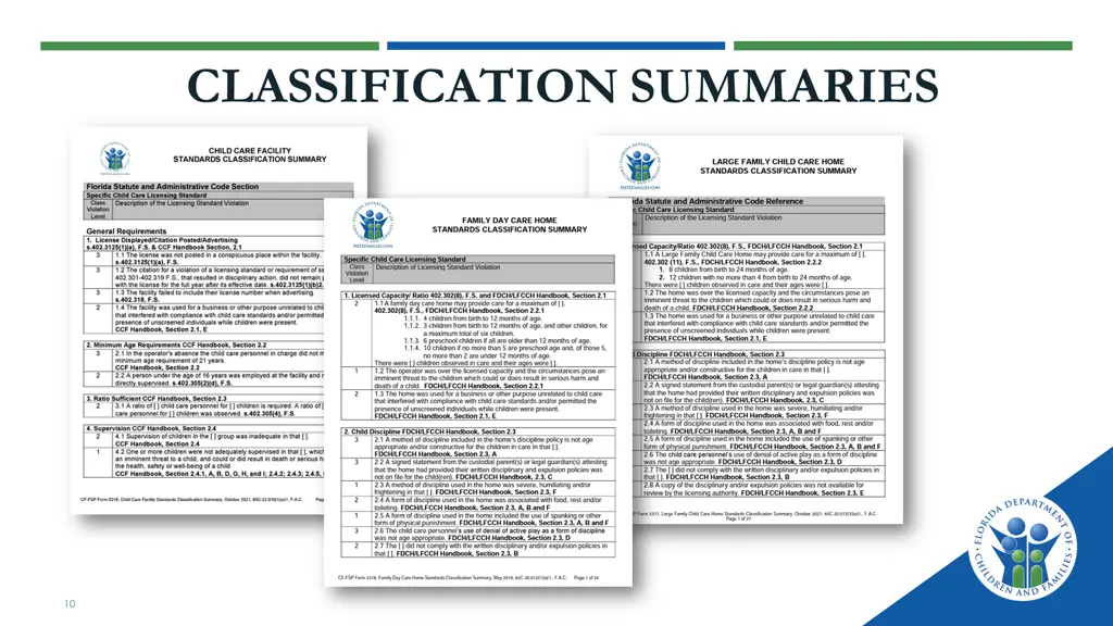 classification summaries