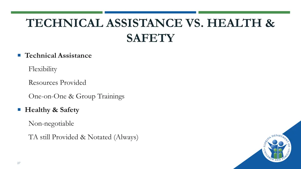 technical assistance vs health safety