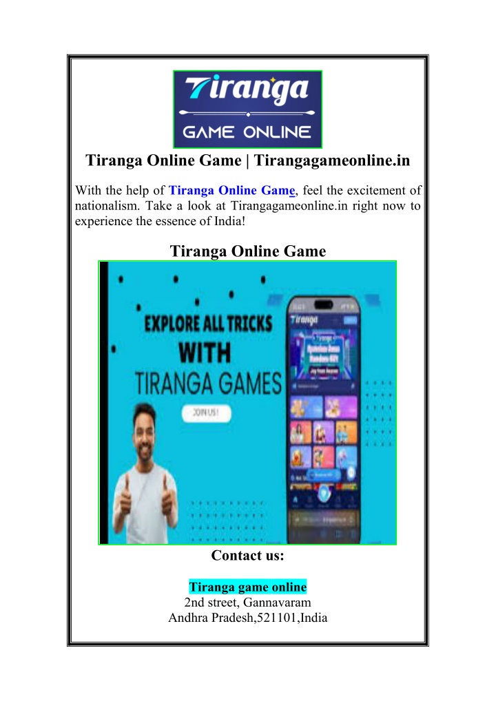 tiranga online game tirangagameonline in