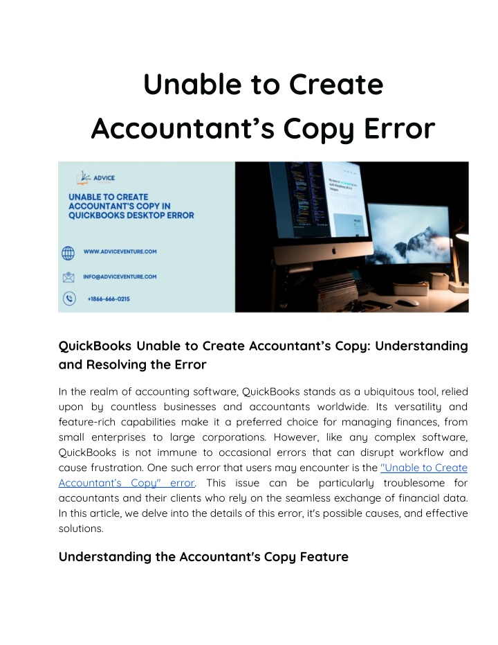 unable to create accountant s copy error