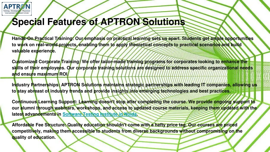 special features of aptron solutions