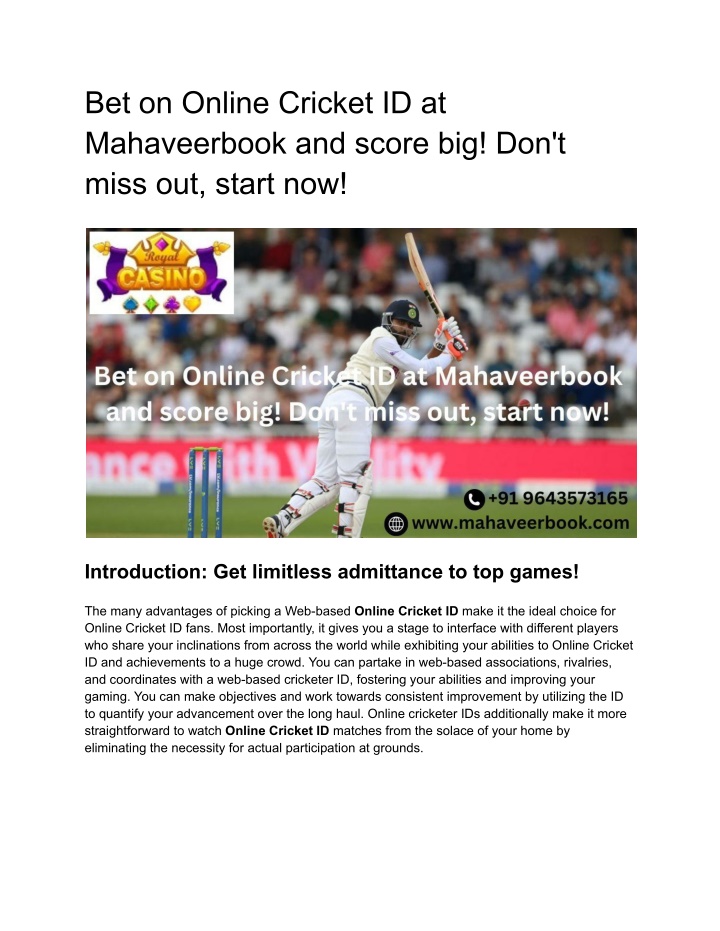 bet on online cricket id at mahaveerbook