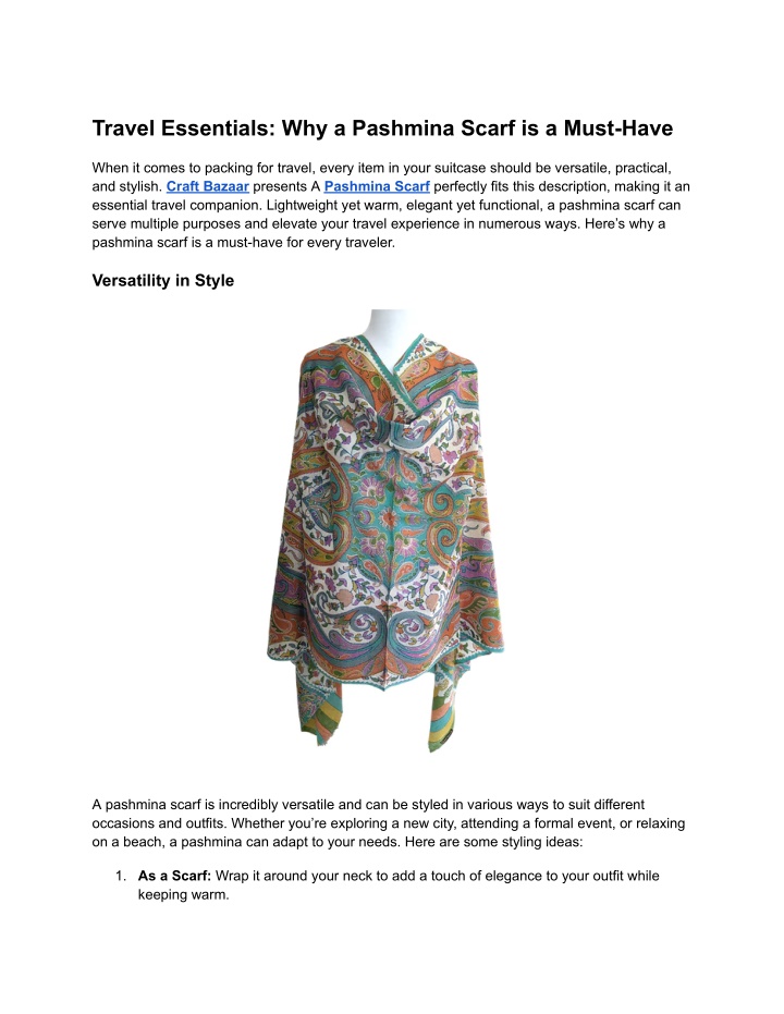 travel essentials why a pashmina scarf is a must