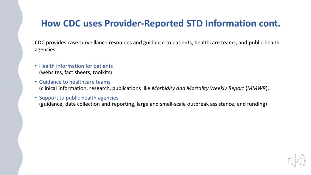 how cdc uses provider reported std information