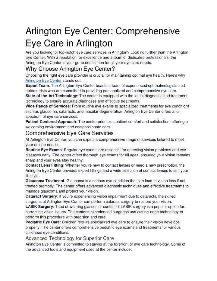 arlington eye center comprehensive eye care