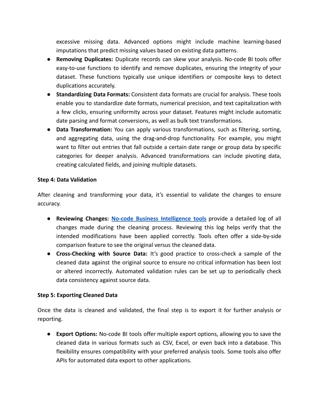 excessive missing data advanced options might