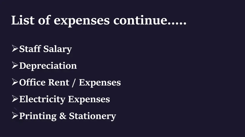 list of expenses continue 1