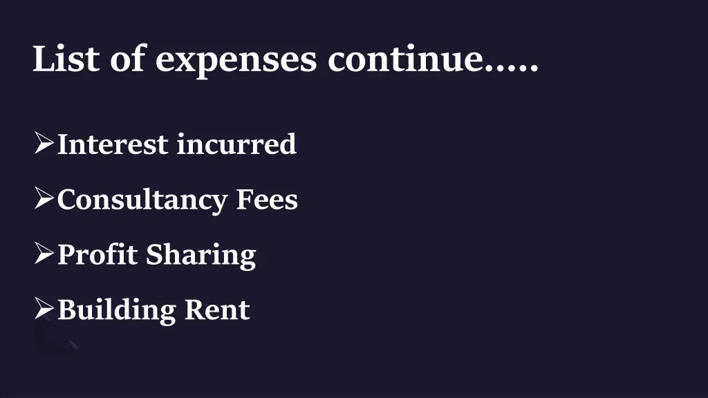 list of expenses continue