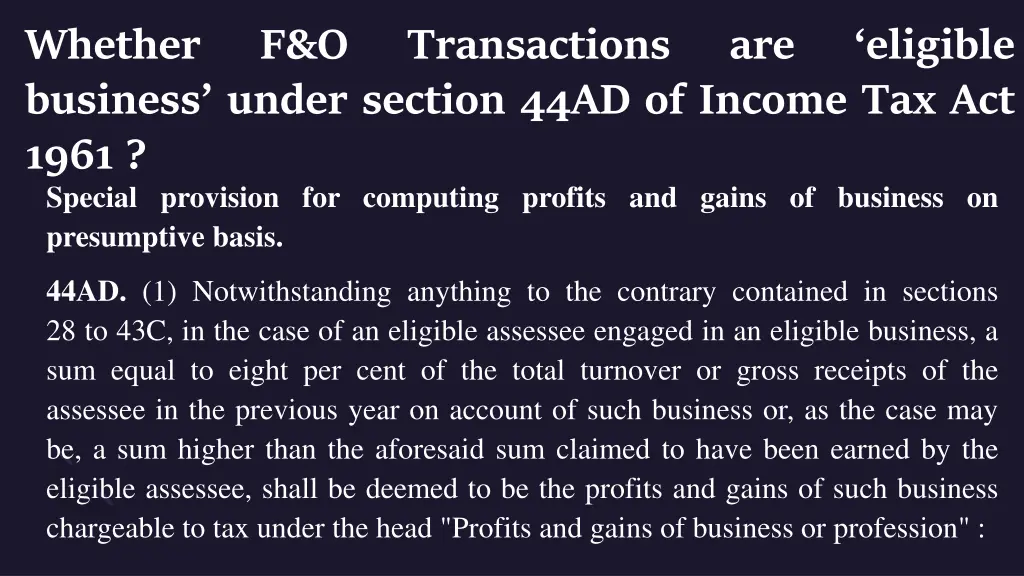 whether business under section 44ad of income